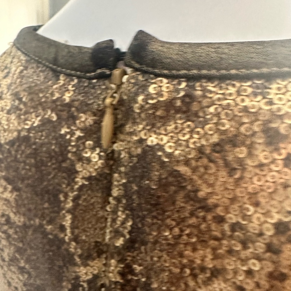 Cache Gold and Brown Mini Dress Snakeskin Sequin Stretch 4 - Picture 3 of 8